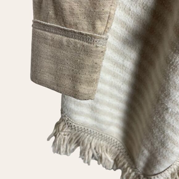 Anthropologie Saturday Sunday Beige White Striped Fringe Cardigan Sweater Size S - Picture 3 of 7